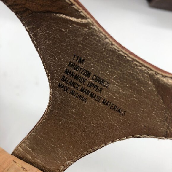 Korks Brown Cork Dawson Wedge Sandals Ankle Strap & Bow Faux Leather 11 M - Picture 7 of 7